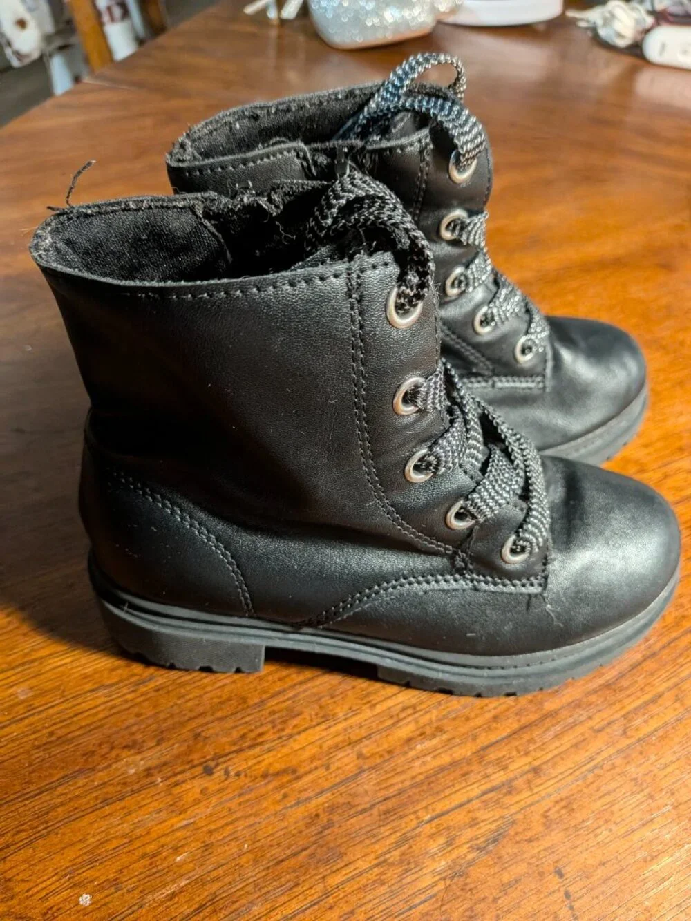 Kohl's Toddler Girls Black Combat Lace-Up Boots Side Zip Sz 7